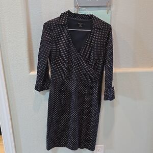Ann Taylor Black and White Wrap Dress with Notched Collar